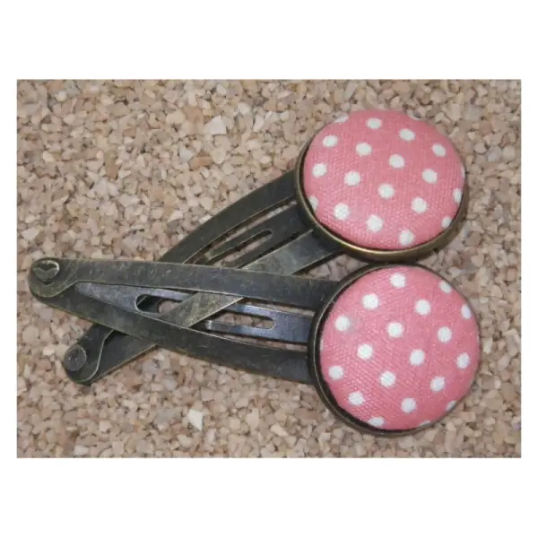 Lot de 2 barrettes bronze de couleur rose à pois blancs