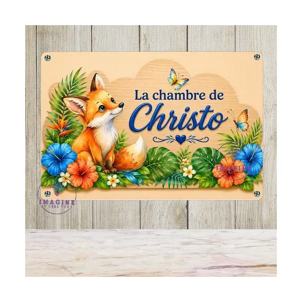 Tableau mural - sublimation - impression infusible ink - plaque aluminium - chambre - prénom - renard - tropique
