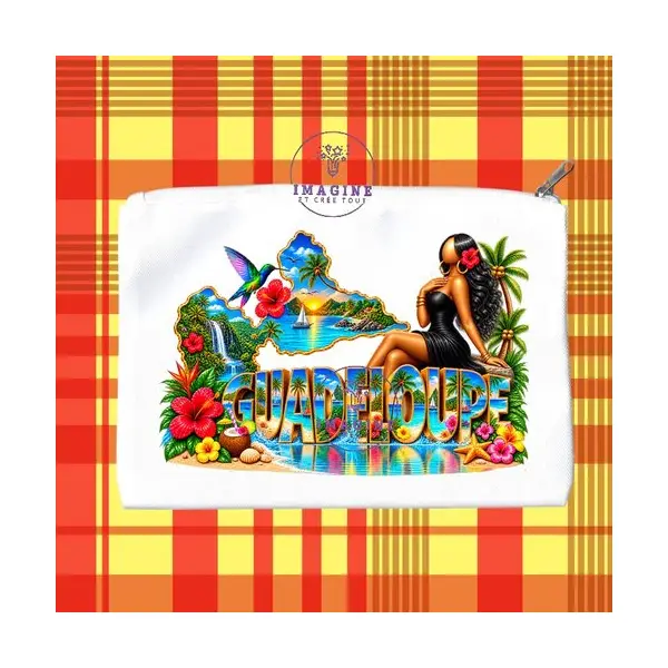 Trousse m - maquillage - sublimation - impression infusible ink - carte guadeloupe - 971 - tropique