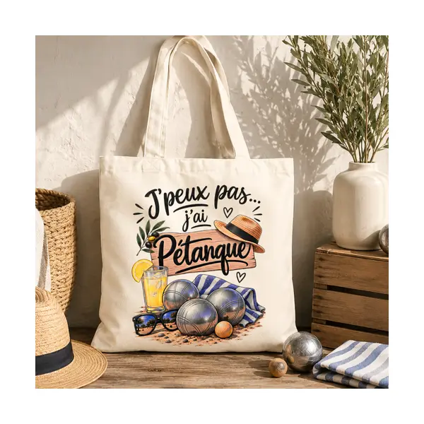 Sac tote bag pétanque – j’peux pas j’ai pétanque – cadeau humoristique bouliste