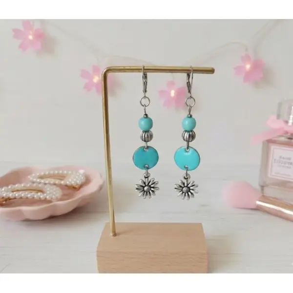 Boucles d'oreilles acier inoxydable pendentif métal fleur