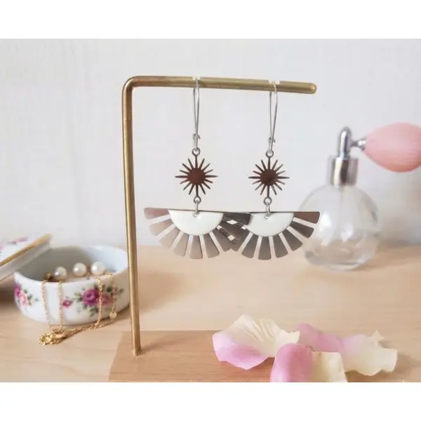 Boucles d'oreilles acier inoxydable et pendentif éventail