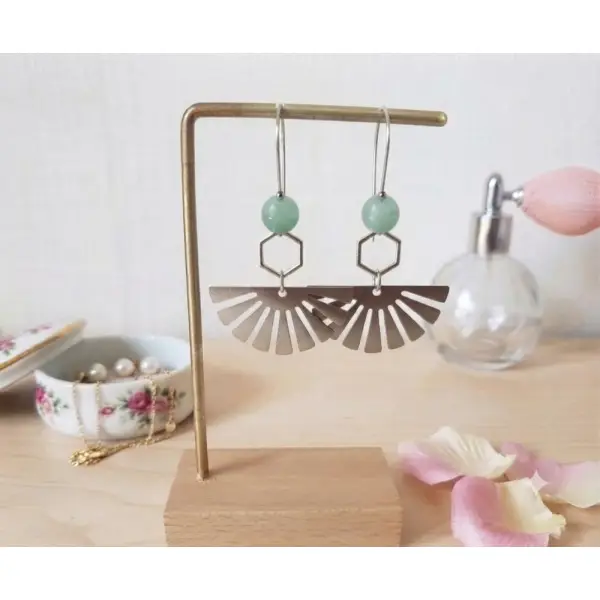 Boucles d'oreilles acier inoxydable et pendentif éventail