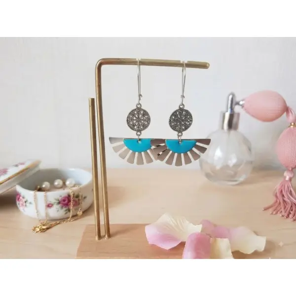 Boucles d'oreilles acier inoxydable et pendentif éventail
