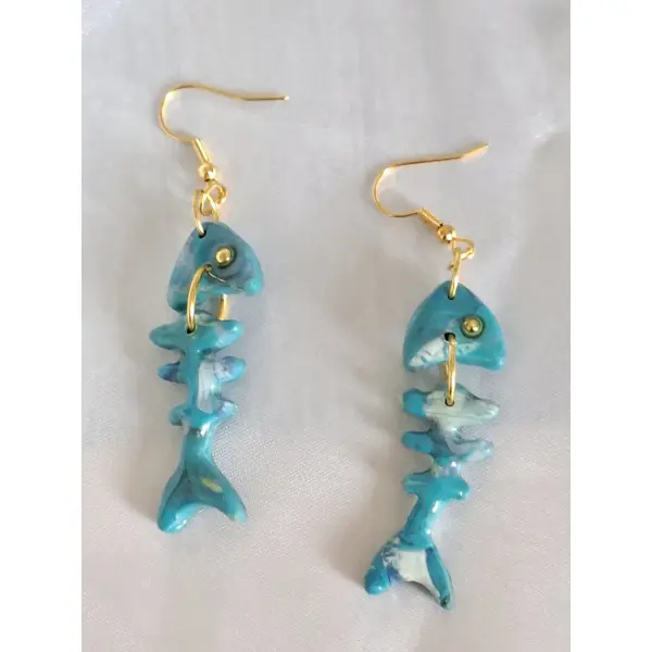 Boucles d'oreilles arêtes de poisson – collection écume bleue