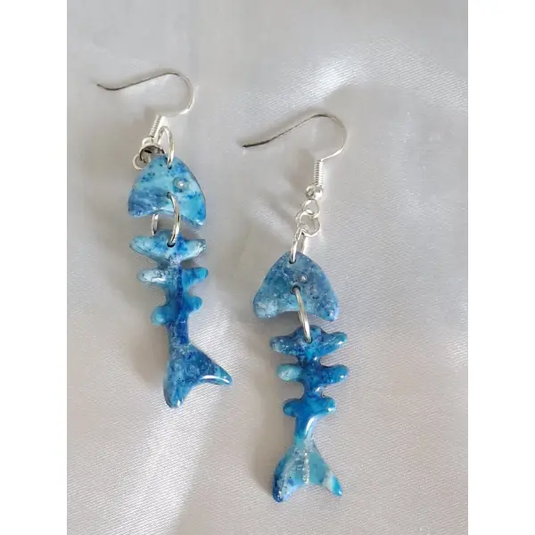Boucles d'oreilles arêtes de poisson – collection écume bleue