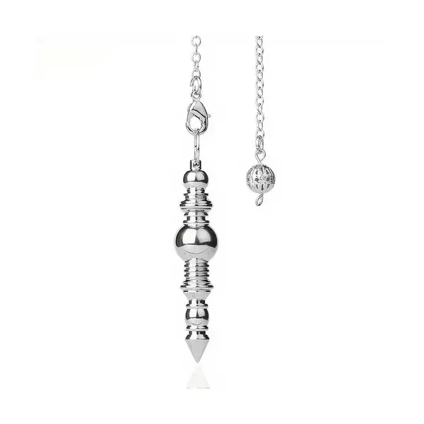 1 pendule égyptien isis bâton en métal - argenté - pendentif égyptien - pendule divinatoire - avec chaîne argentée (pm-egi09)