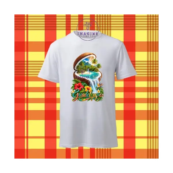 T-shirt personnalisé pour homme - ras du cou - sublimation - impression infusible ink - noix de coco - ile - palmiers - tropique