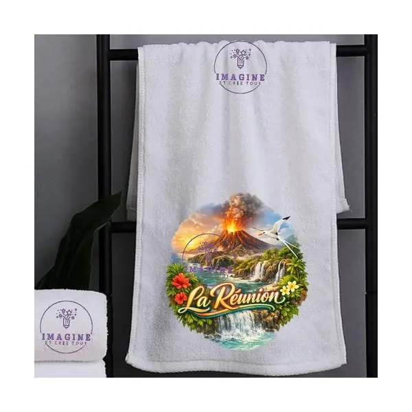 Petite serviette personnalisée pour le visage - sublimation - infusible ink - impression - ile de la réunion - 974 - paille en queue