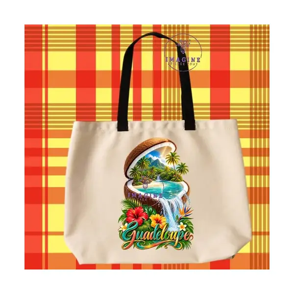 Tote bag taille l - sublimation - impression infusible ink - noix de coco - ile - palmiers - tropique