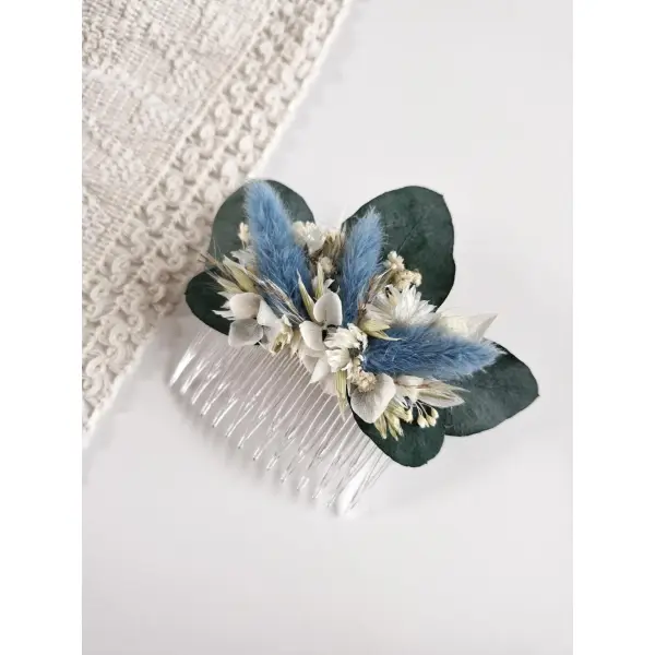 Peigne cheveux fleurs séchées et stabilisées marina, accessoire pour mariée, peigne demoiselle d'honneur, mariage bohème et champêtre