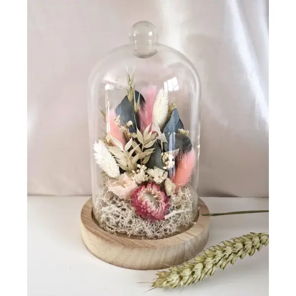 Cloche fleurs séchées et stabilisées, décoration mariage bohème, cadeau d'anniversaire pour femme et idée de cadeau de noël