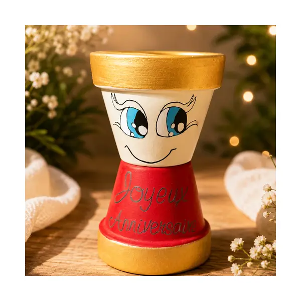 Petit bonhomme pot de fleur joyeux anniversaire