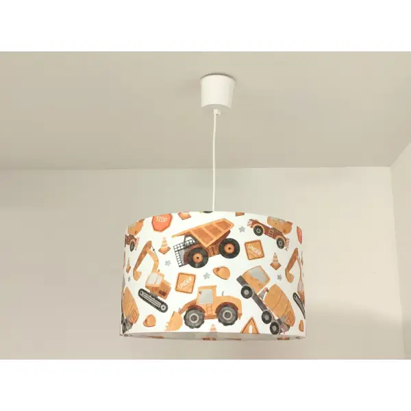 Suspension abat-jour camions de chantier - luminaire enfant pelleteuse grue - décoration chambre garçon fait main