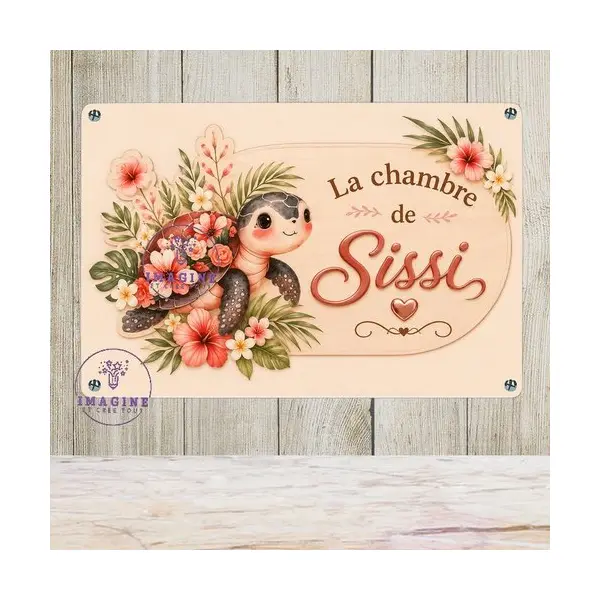 Tableau mural - sublimation - impression infusible ink - plaque aluminium - chambre - prénom - tortue - tropique