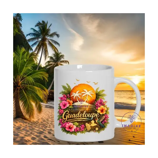 Mug - tasse - sublimation - impression infusible ink - carte guadeloupe - soleil - colibri