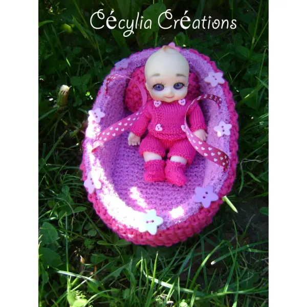 118. patron tricot couffin, couverture et oreiller pour poupée nappy choo – fiche pdf – lit miniature bébé