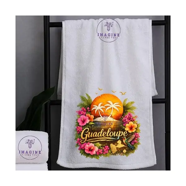 Petite serviette personnalisée pour le visage - sublimation - infusible ink - impression - carte guadeloupe - soleil - colibri