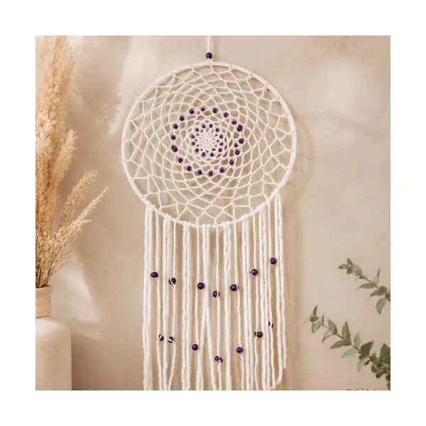Attrape-rêves blanc au crochet – décoration murale bohème faite main – 30 cm