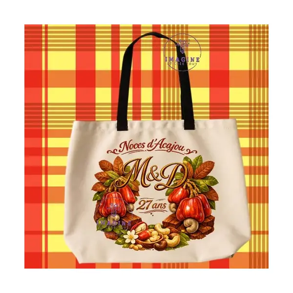 Tote bag taille l - sublimation - impression infusible ink - noces d'acajou - mariage - anniversaire - initiales