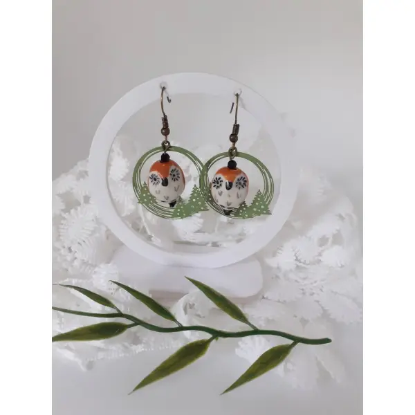 Boucles d'oreilles automne hiver, hiboux chouettes en porcelaine. bijou à offrir.