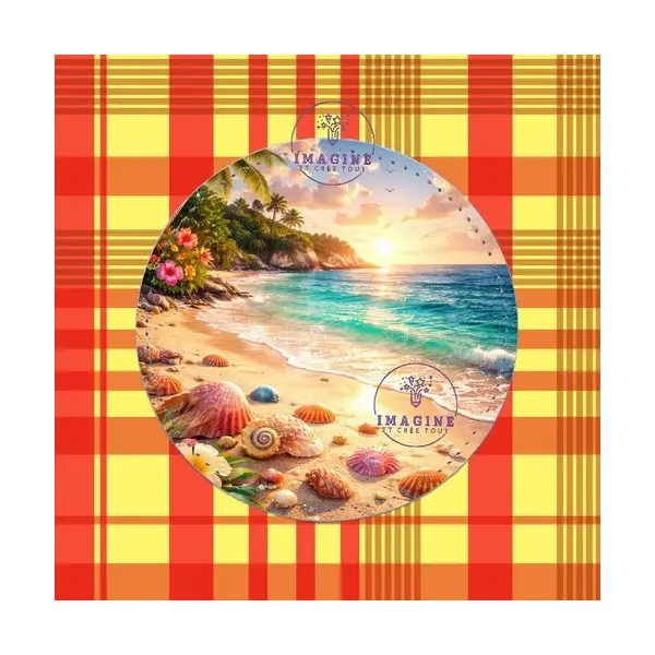 Sous verre en cuir - sublimation - impression infusible ink - plage - palmiers - coquillages - île